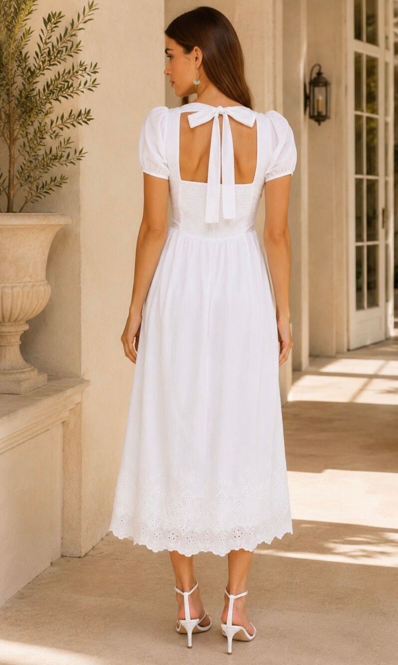 Lulus White Long Islet Dress With Cap Sleeves Size XS NWOT